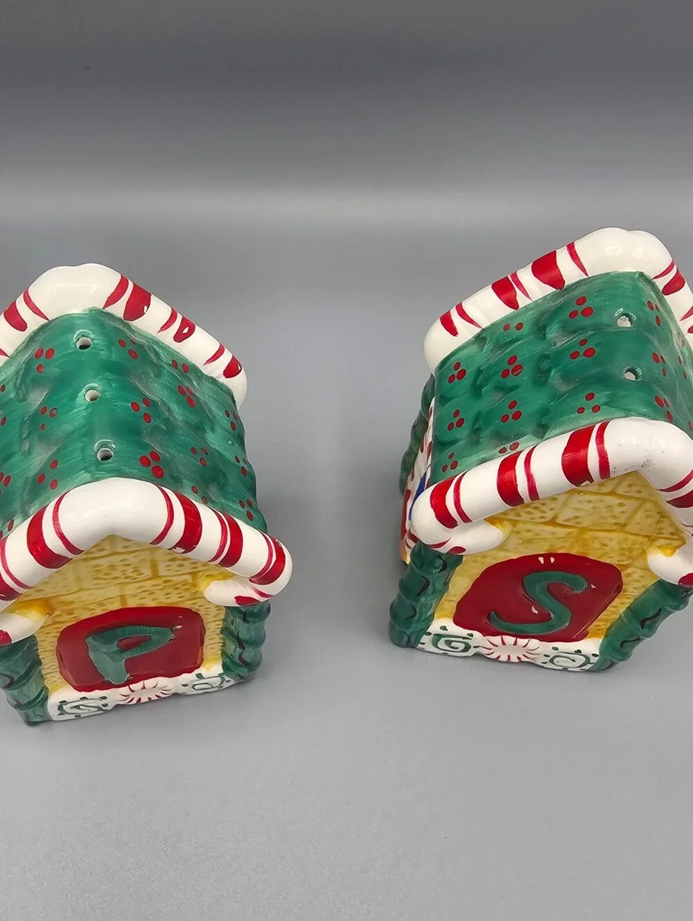 Ceramic Christmas Themed Salt and Pepper Shakers - House Design with P and S